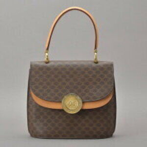 Celine Macadam handbag motif brown leather top handles globe